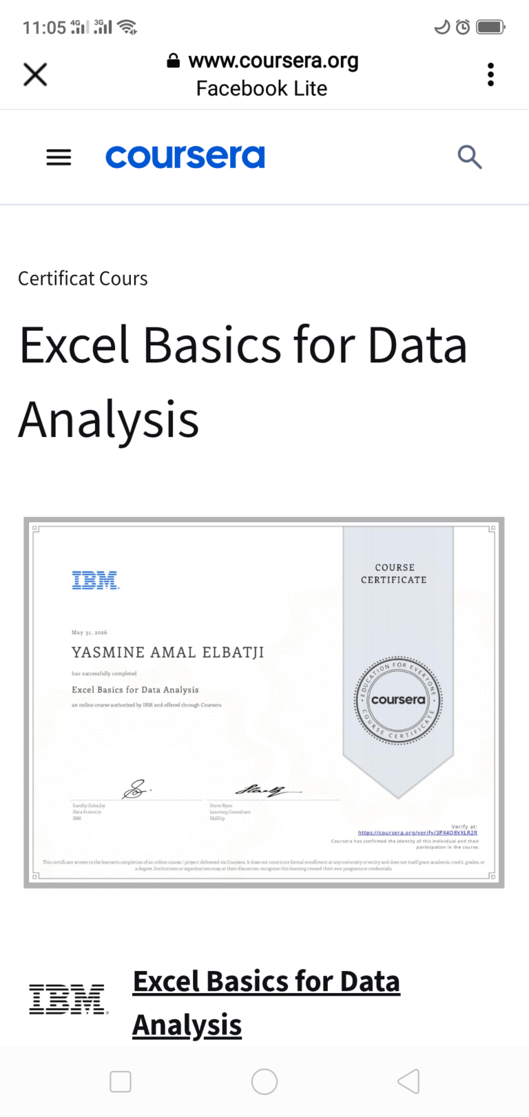 My 2nd IBM Certificate of Data Analyst 👑