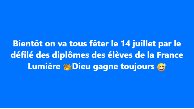 BIENTOT ON FETERA LA VICTOIRE DE DIEU VIVANT ET ETERNEL à LA FRANCE* LUMIERE QUI FORME LES ELEVES EN ENDURANCE ET EXCELLENCE :)